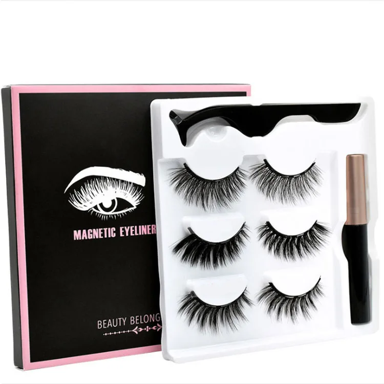 Оптовая продажа магнитных подводка для глаз ресниц Набор накладных ресниц 5 магнитов с искусственным норковым, ненатуральные искусственные комплект 3 пары/партия