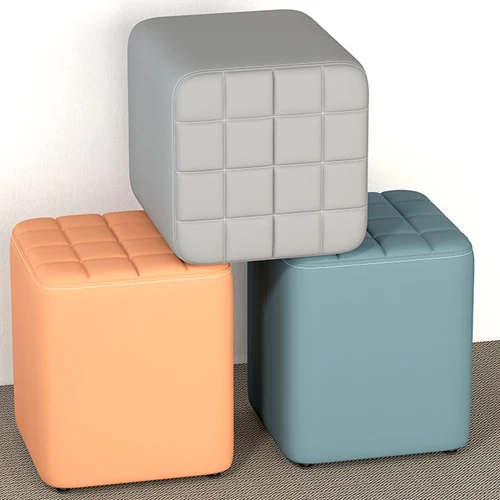 XIASHENG Modern Minimalist round Wooden Ottoman Stool Teddy Fabric for Kitchen Dining Home Leisure Furniture