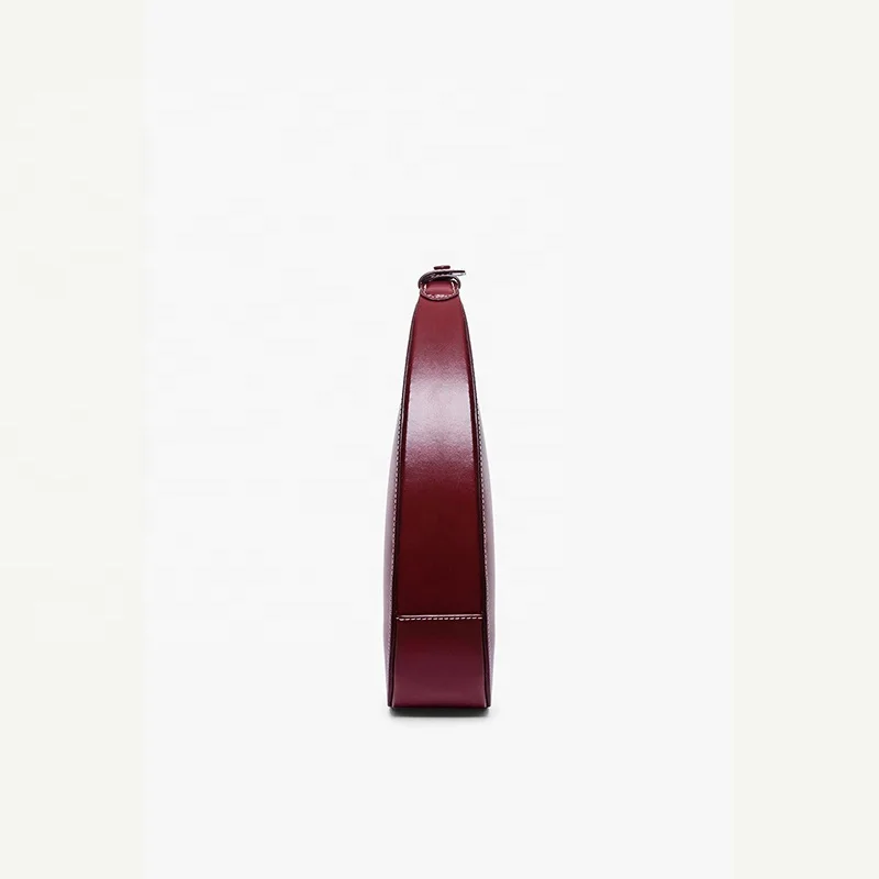 New Fashion Burgundy Ladies Shoulder Bag Trendy Pu Leather Half Moon Women Underarm Handbags