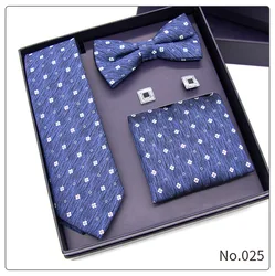 Custom classic formal 100% polyester cufflinks neck tie handkerchief and bow tie gift box set for men