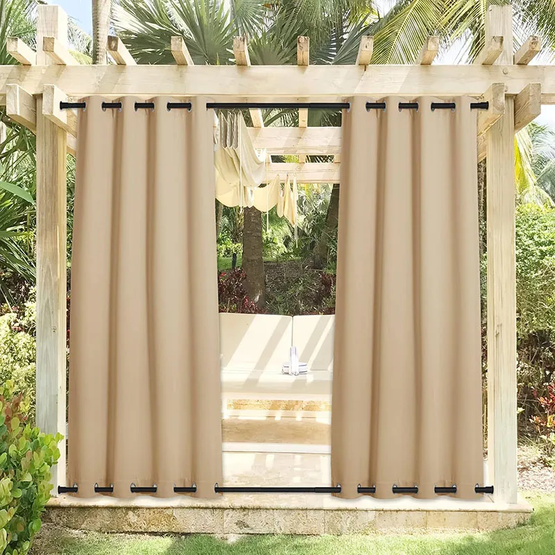 high quality Outdoor waterproof solid color  perforated Double row holes curtains sunshade windscreen heat insulation curtain