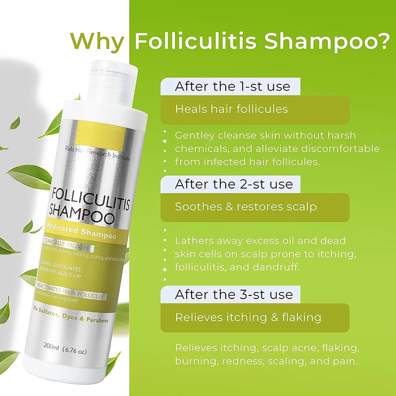 Relieve Itchy Dry Scalp and Treat Dandruff Seborrheic Dermatitis Psoriasis with Anti-Folliculitis Hair Growth Shampoo