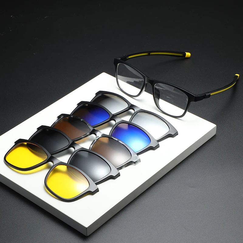 High quality men women spectacle optical frame polarized sunglasses 5 in 1 magnetic clip on sunglasses