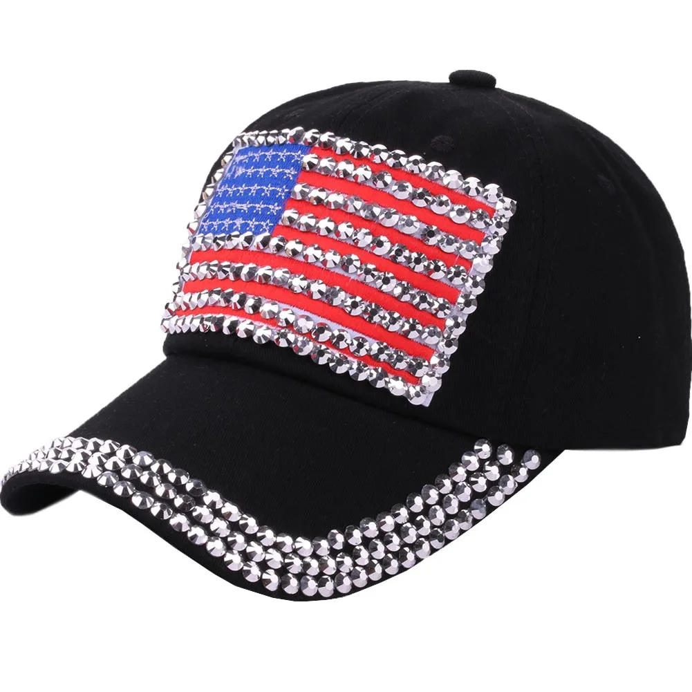 Ladies Flag Letter Rhinestone Wholesale Baseball Cap Hot Drill Cowboy Hat Peaked Hat
