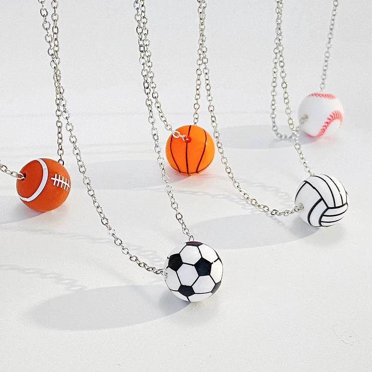 Unisex sports style ball necklace jewelry wholesale baseball basketball rugby football volleyball pendant necklace