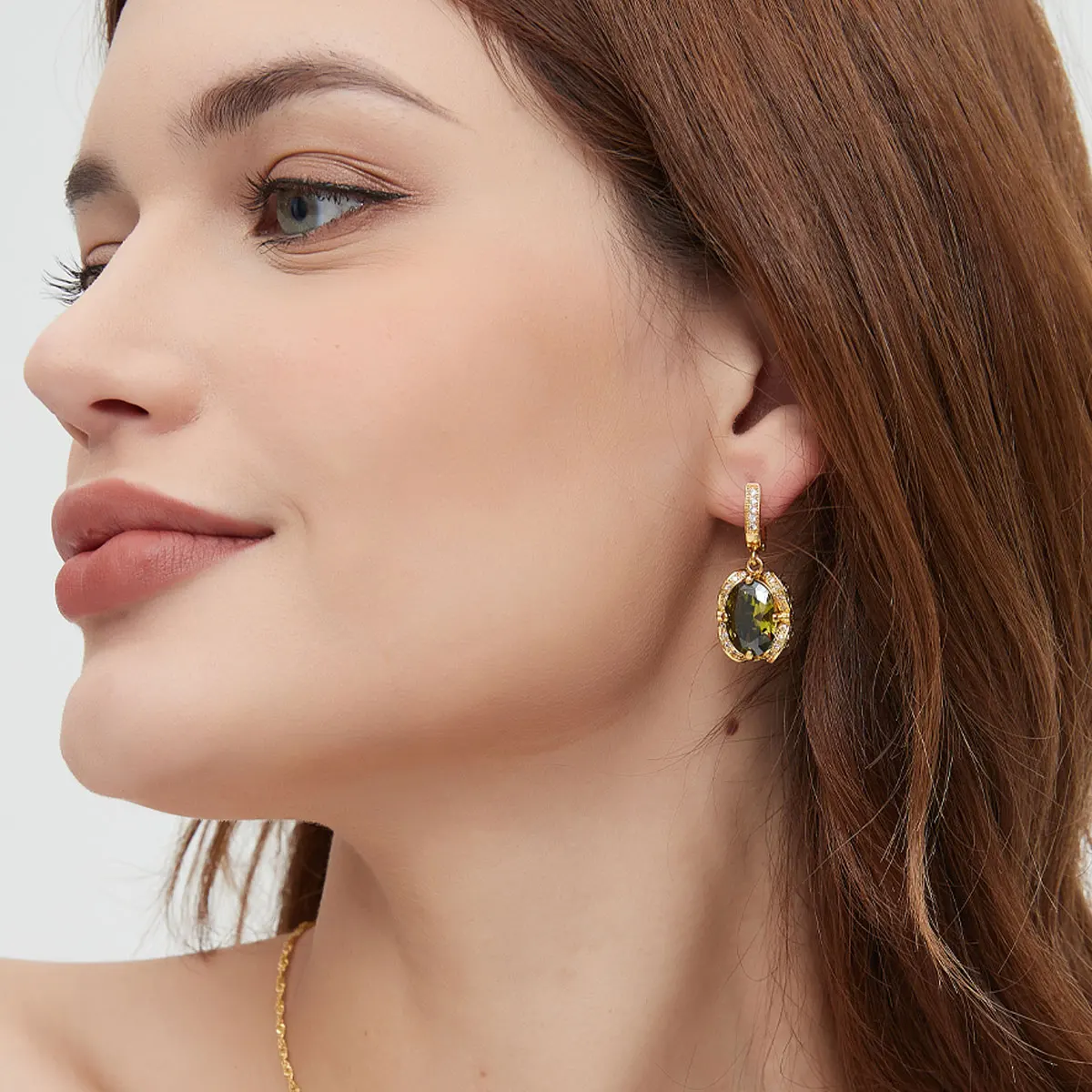 NATUNA Fine Customized Wedding Green Zircon Necklace Earrings Designer 18k Gold Emerald Jewelry Sets