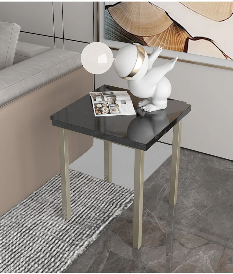 
Modern Nordic Design Living Room Square Marble Side Table with Stainless Steel Frame Base 