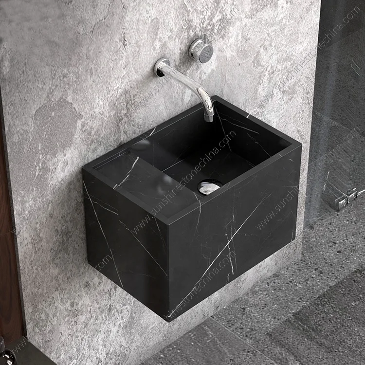 Luxury Stone Hand Washing Sink for Hotel and Home China Black Marble Wall Hung Wall Mounted Bathroom Sinks