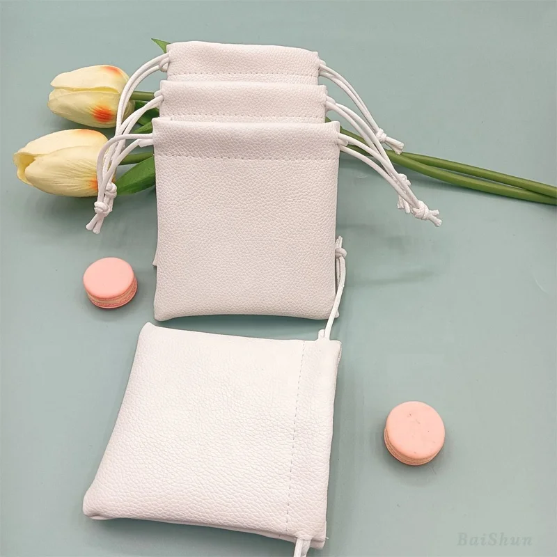 Hot Sale Custom Logo Emboss Pink Pu Leather Drawstring Bag Sunglasses Power Bank Waterproof Leather Pouch