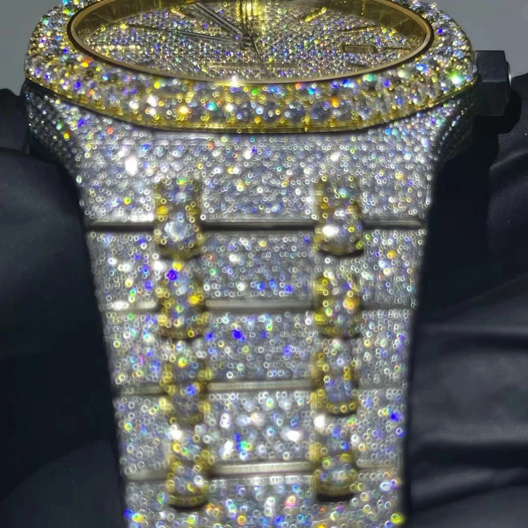 Bust down watch Full Iced out Diamond Watch Steel Body Moissanite Diamond Wrist Watch Handmade Iced Out Diamond Jewelry