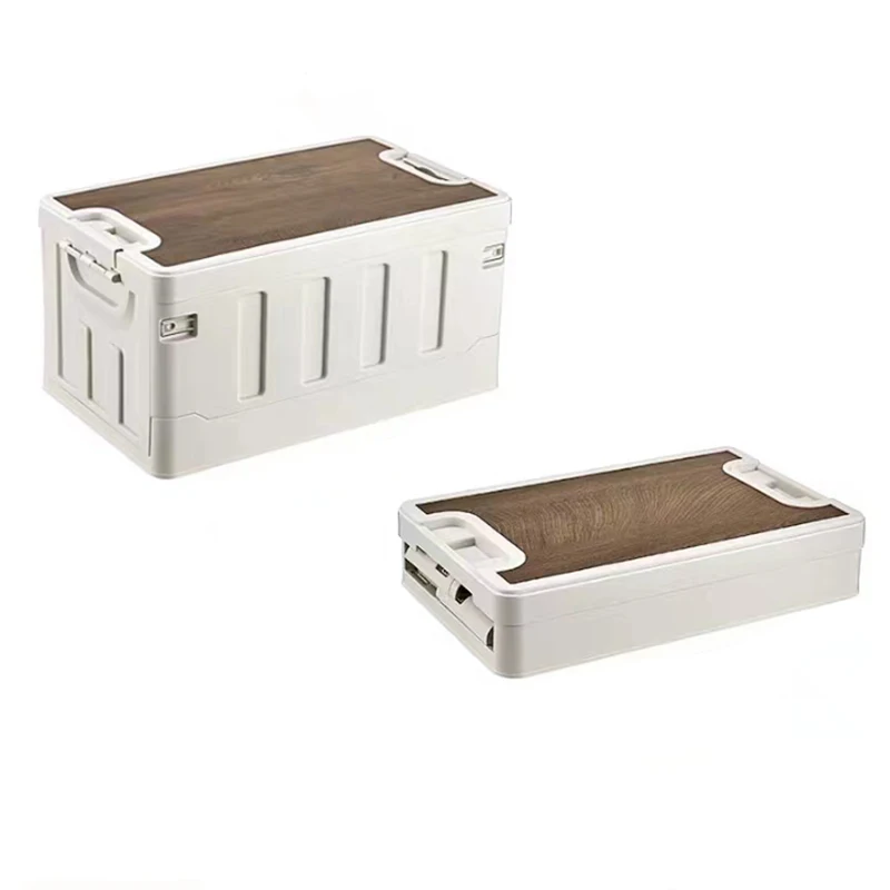 Heavy Duty Plastic Folding Container with Wood Lid European Design Style for Home Living Sundries Decorative Folding Box