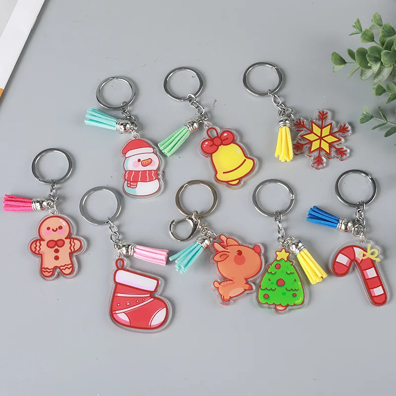 Custom Christmas Acrylic Keychain Merry Christmas Transparent Rainbow Laser Acrylic Keychain Personalized Custom Holo Epoxy
