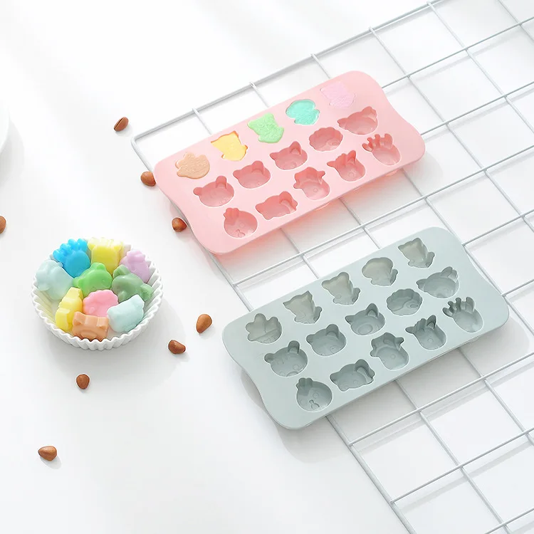 15 Grid Cartoon Animal Silicone Mold Cute Panda Elephant 3D Chocolate Cake Fudge Mold DIY Baking Tool
