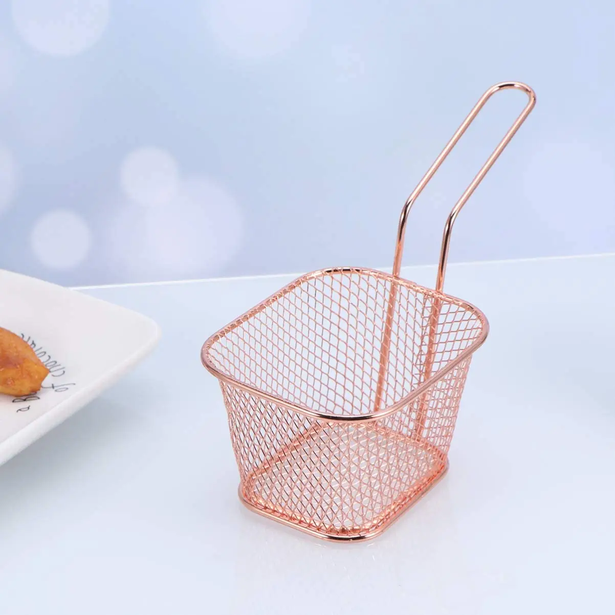 Food Grade 304 Stainless Steel fry serving basket with long handle for chips chicken and shrimps