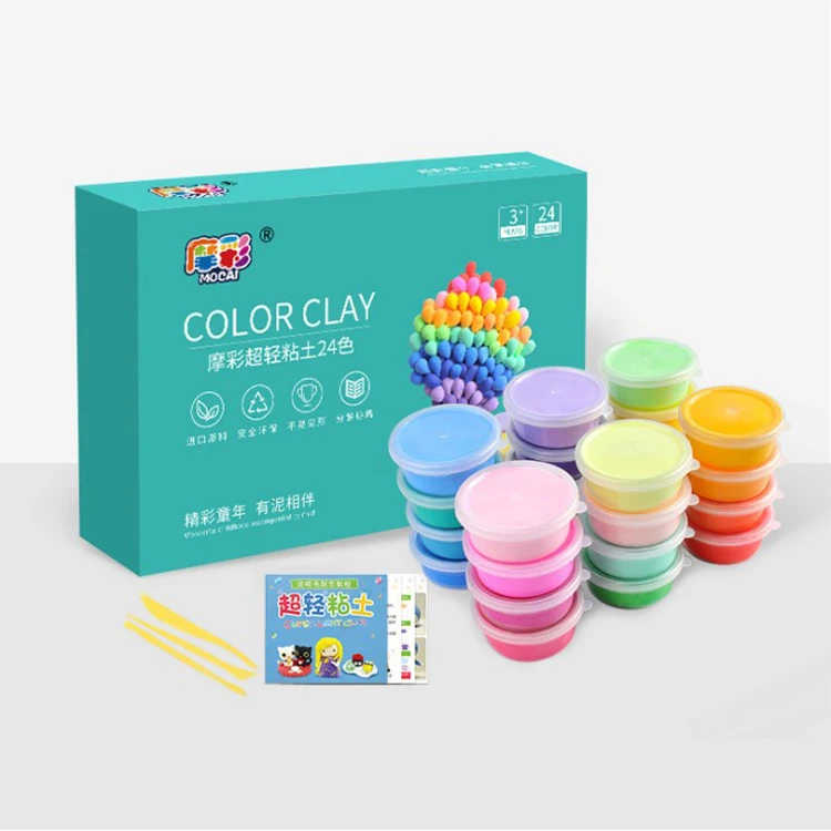 High Quality Wholesale 24 Colors Kids Diy Modeling Playdough Air Dry Light Color Plasticine Clay Kit