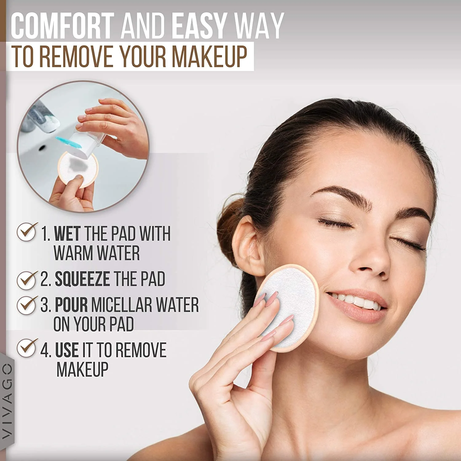 Индивидуальный размер/цвет/логотип, моющаяся ткань, косметическая хлопчатобумажная подушечка, многоразовая Подушечка для снятия макияжа