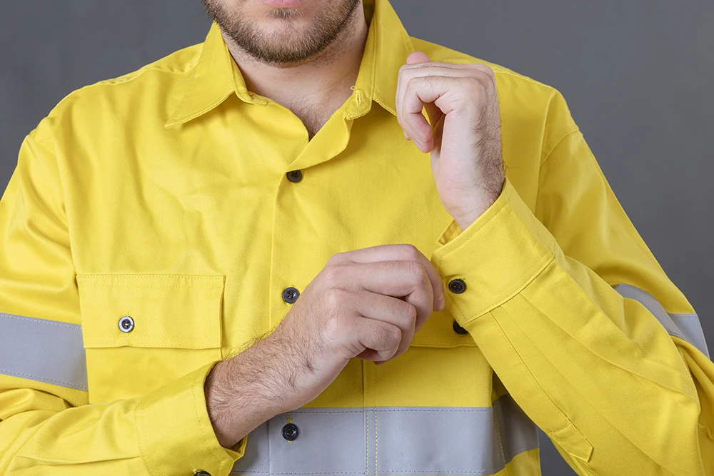 Wholesale Fire Resistant Workwear Safety Clothing Flame Retardant Reflective Hi vis Long Sleeve Work Wear Fr Shirt Men