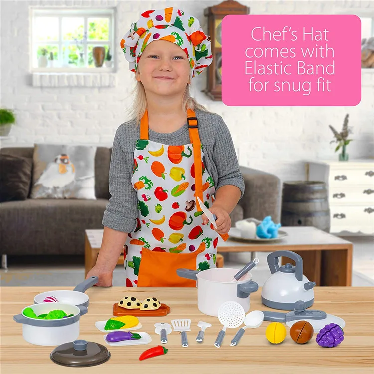 Colorful Polyester Durable Kids apron and chef hats Kids apron baking set dress up costumes for chef role playing game