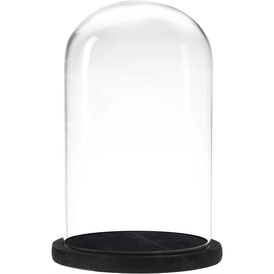 Декоративный прозрачный стеклянный колокольчик с черным деревенским основанием-6x10 дюймов