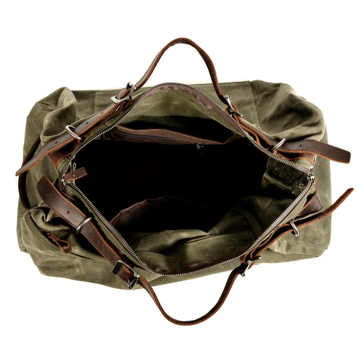 Large Duffle Bag Waxed Canvas with Leather Weekender bag Overnight Travel Carry On waterproof Tote Bag