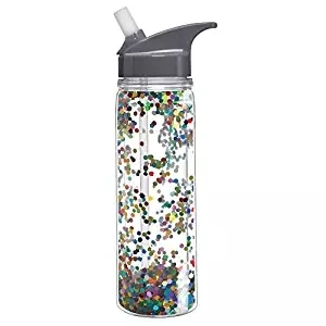 Hot sale glitter double wall clear plastic sports water bottle with straw