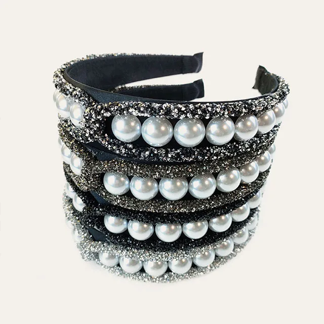 Wholesale Pearl Diamond Strip Cross Twisted Hair Band Lady Hair Accessories