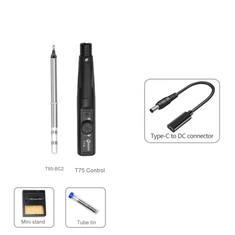 Quicko Electric Soldering Iron Kit T75 96W Repair Tool Welding Solder Rework Station Heat Pencil Smart Portable Solder Iron Tips