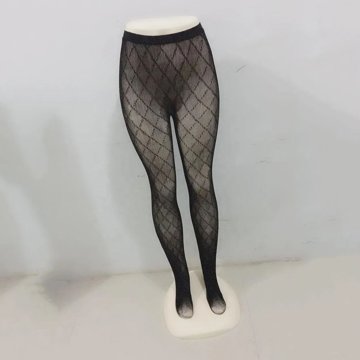 Designer Letters Print Ladies Tights Stocking Mesh Breathable Black Pantyhose for Women