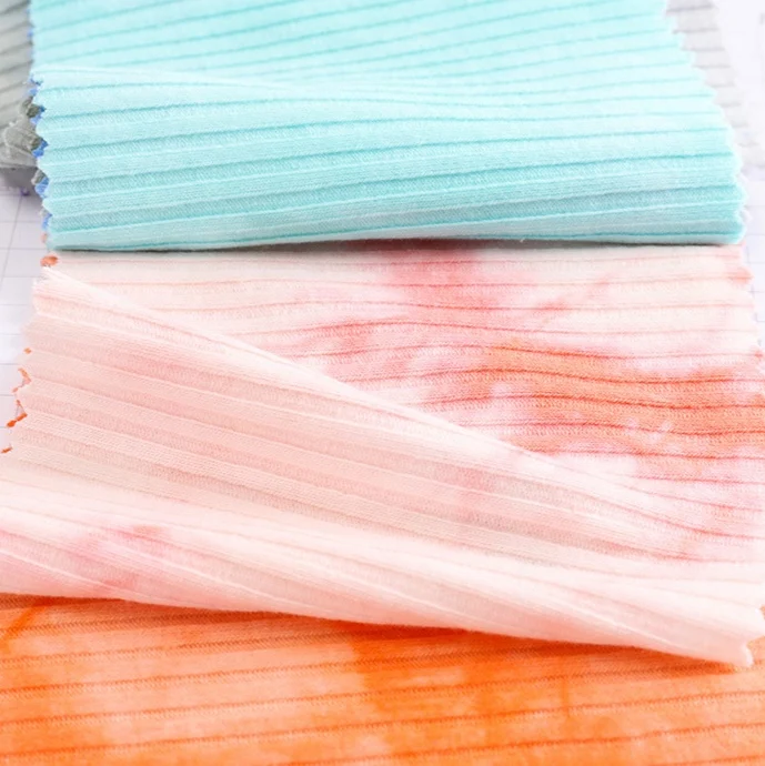 190g cotton/polyester blended rib T-shirt vest top sweater stretch knitting thread tie-dyed fabric