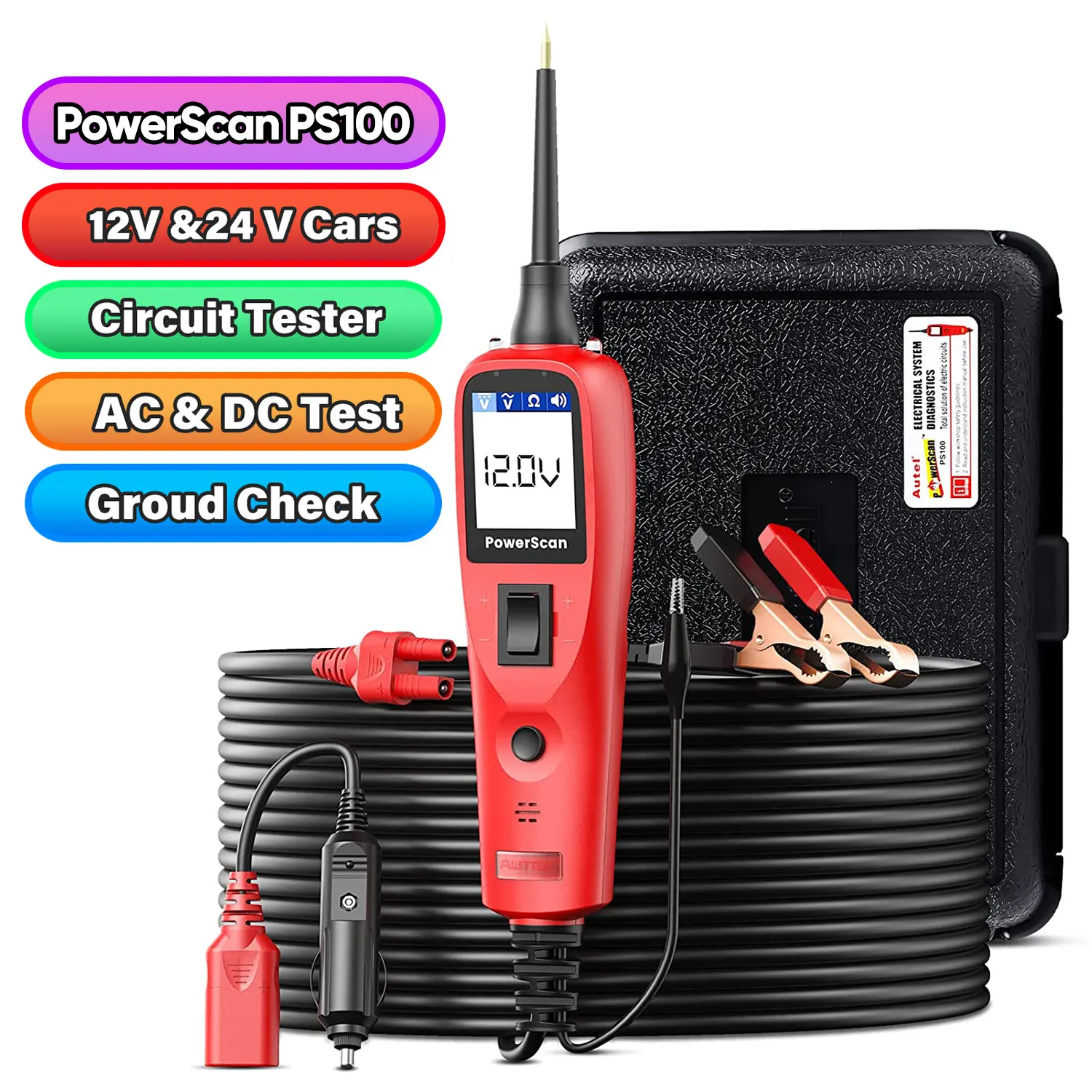 Autel PowerScan PS100 circuits tester autel dc tester power probe autel Scanner obd2 diagnostic tool car electric circuit tester