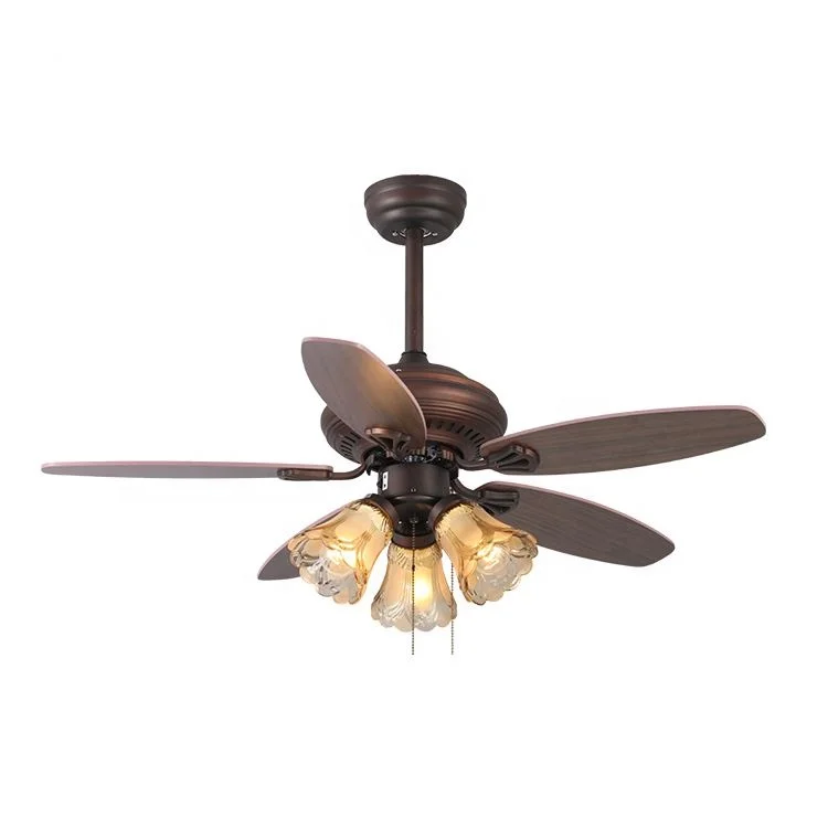 Retro Style Electric Ceiling Fan With Light Plywood E27 Remote Control Ceiling Lamp