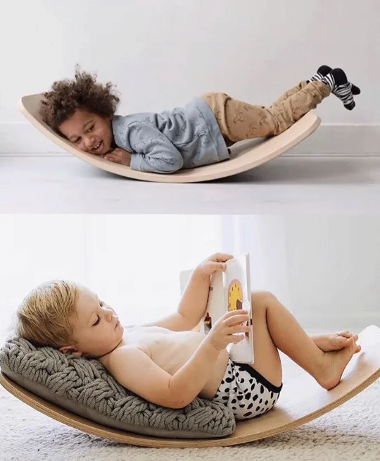 
ELEC Wholesale montessori wooden fitness toy children yoga rocker balance board for exercise 