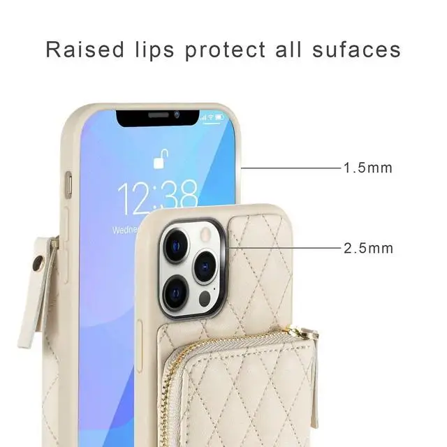 Custom Puer Color Phone Case For Iphone 15 14 13 12 Pro Max With Card Slots Leather Wallet Crossbody Phone Case With Strap