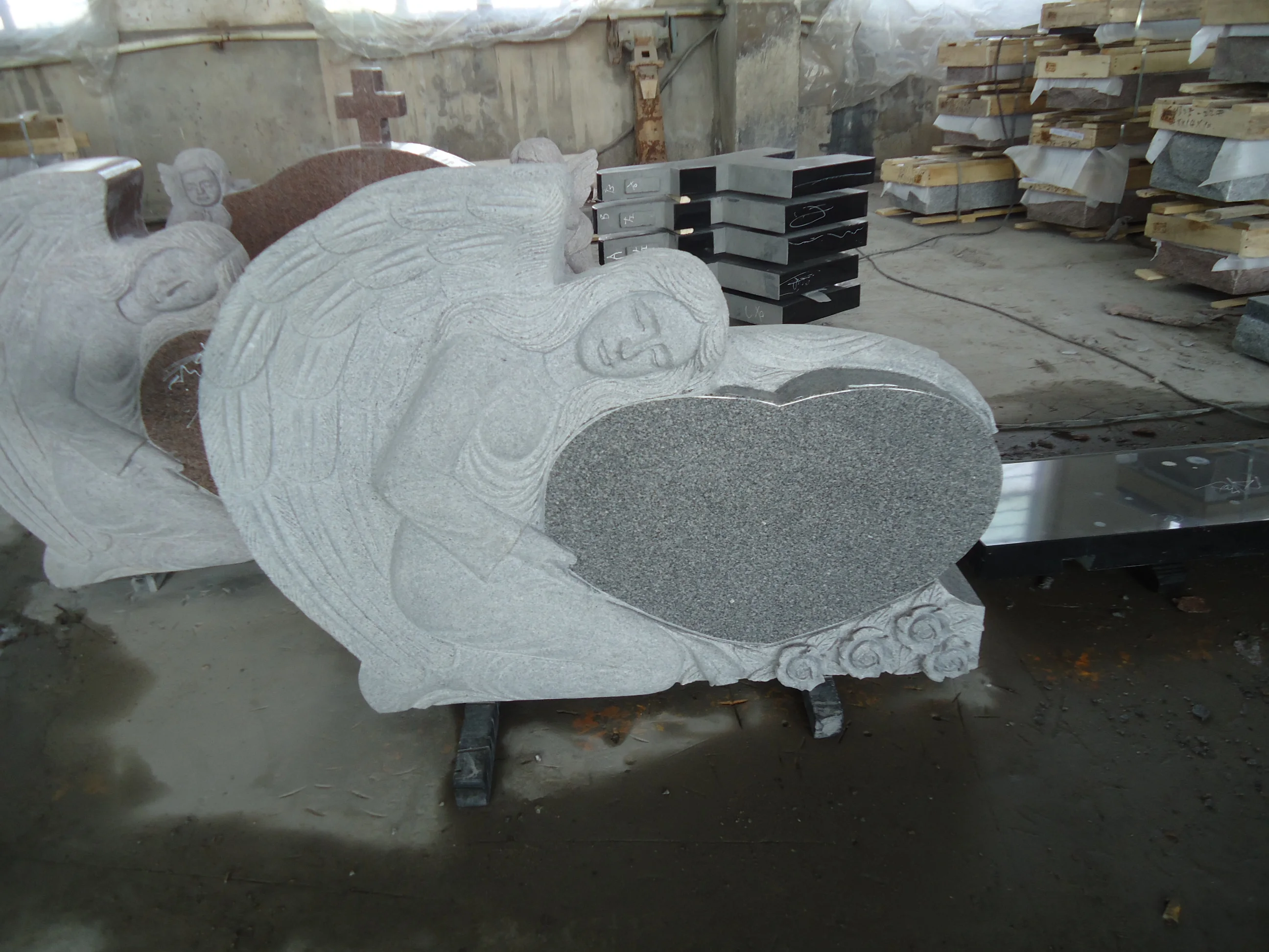 Angel Headstone Monument Customized European Granite Monument Black Granite Tombstone