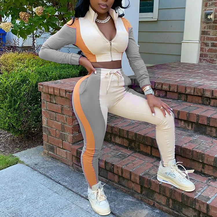 2021 осенняя одежда на молнии комплект из двух вещей; Для бега; Женские спортивные костюмы тела Женский костюм из 2 предметов, брюки для девочек, комплект со штанами, для женщин