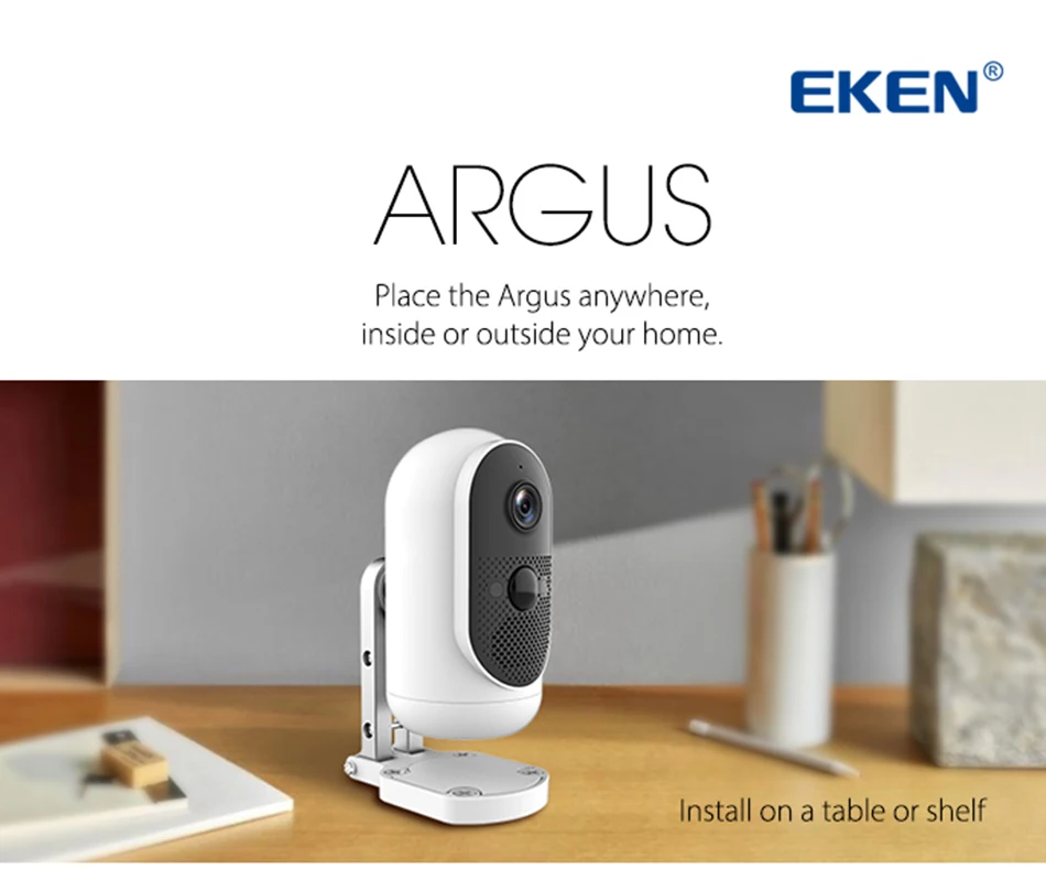 Умная IP-камера EKEN Argus 1080P с пассивным ИК-датчиком, Wi-Fi, двусторонней аудиосвязью, IP65, 6000 мАч