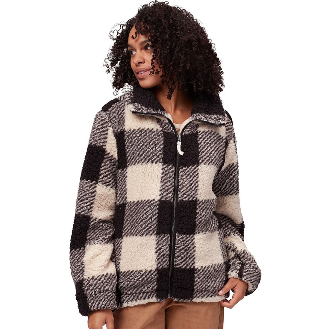 Fall Winter Warm Cotton Padded Coat Recycled Polyester Tech Fleece Sherpa Plaid Zip Jacket Women
