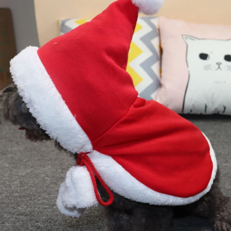 Рождественский костюм Санта-Клауса для домашних животных, зимнее пальто, теплая одежда для маленьких собак и кошек