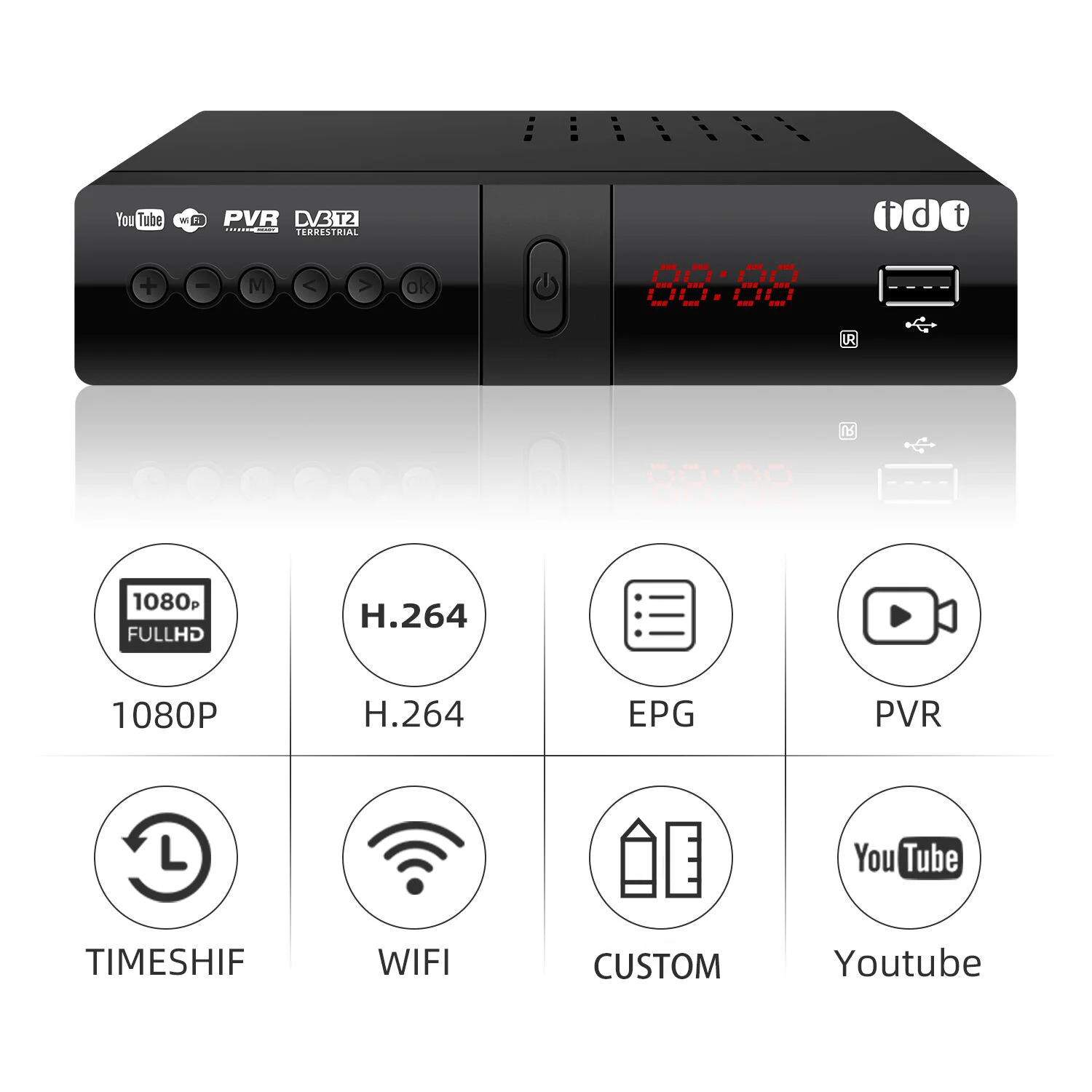 Digital Receiver free to air DVBT2 receptor tdt decodificador tv tuner docoder stb set top box