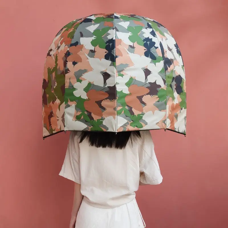 Semi-automatic stick umbrella 30 waterproof pongee fabric full digital printing uv protective helmet straight umbrella for rain