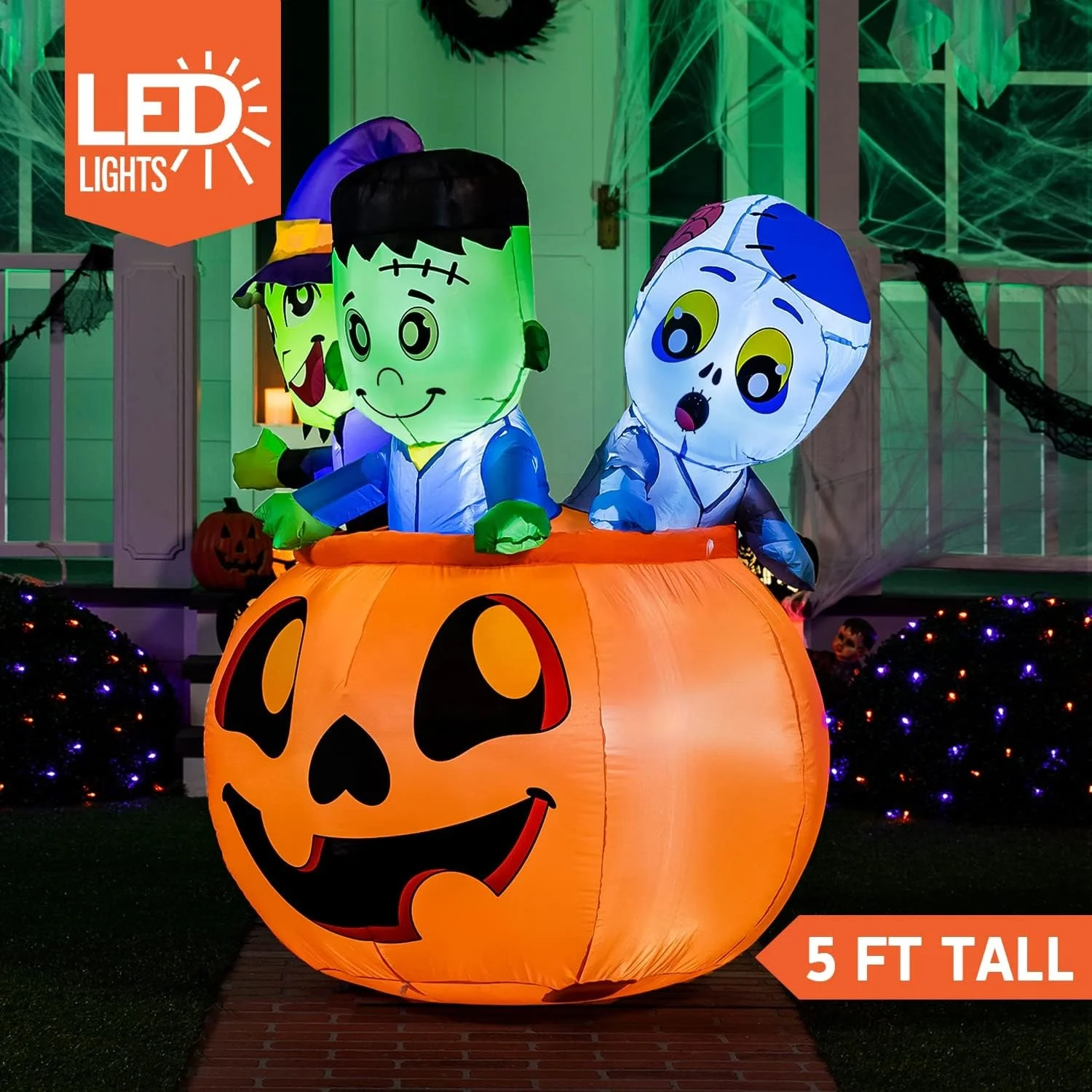 5FT Outdoor Halloween Decoration Inflatable Three Characters on Pumpkin Halloween inflatable Outdoor Yard Decoration