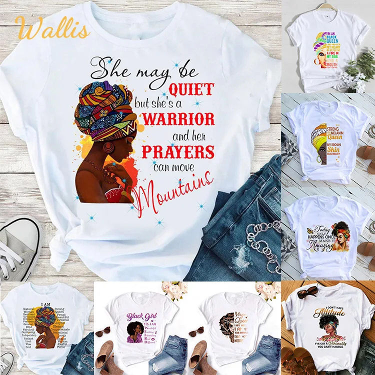 T-shirt Women Summer Print Black Girl Casual Tees Tops Queen Lady Streetwear Short Sleeve T-shirt