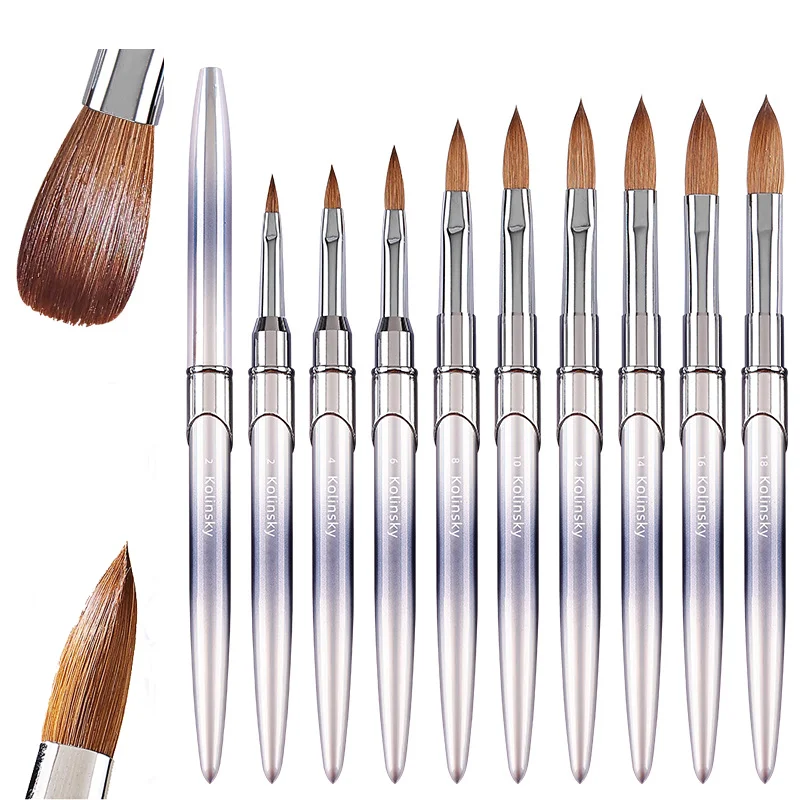 Professional Nail Art 2#-18# Custom LOGO 100% Pure Kolinsky Hair Metal Handle Acrylic Nail Art Brush