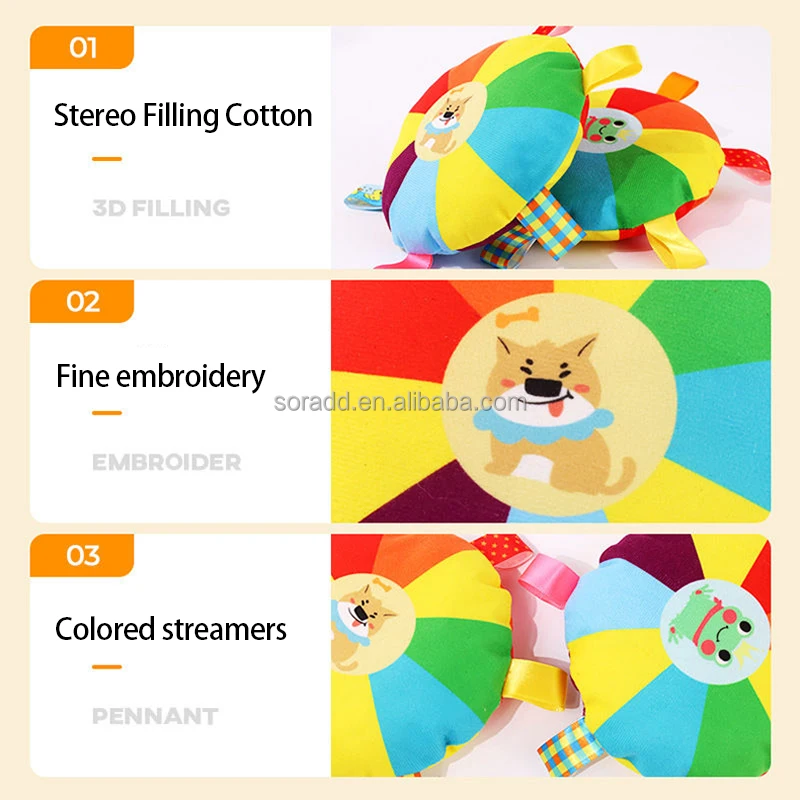 Interactive Flying Discs Chew Toys for Dogs Plush Pet Tug War with Washable Bite-Resistant Turntable Pattern Bells inside
