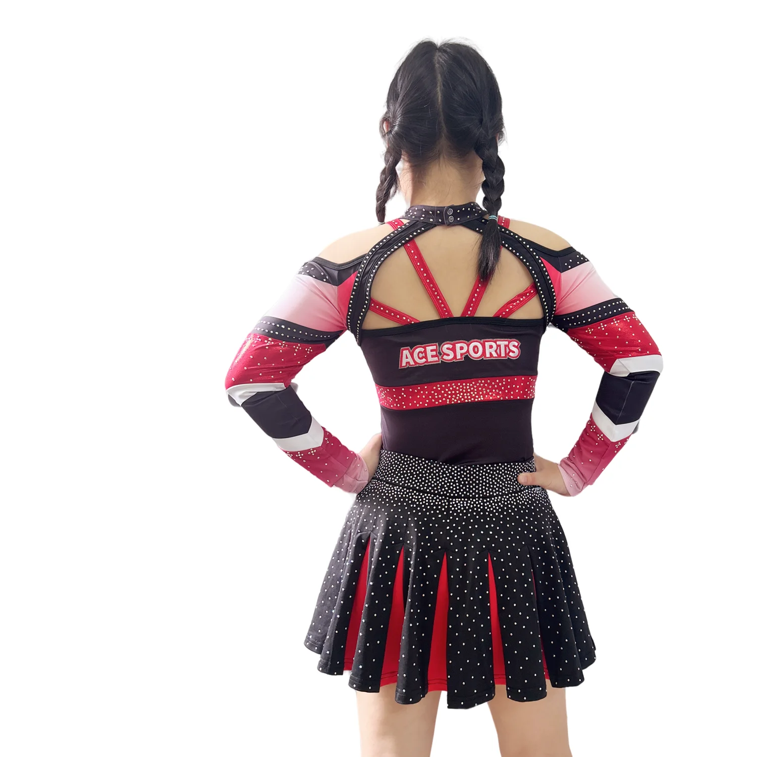 Professional Girl Competition Cheerleader Suit School Cheer Team Uniforms Black Cheerleading Sportswear Girl Cheerleader Suit
