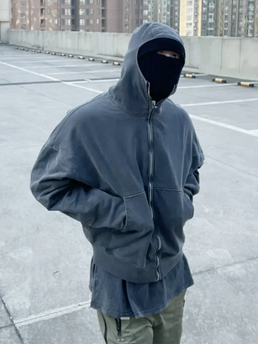 HZ006 China clothing manufacturer full zip up hoodie custom vintage acid wash zip up french terry hoodie men