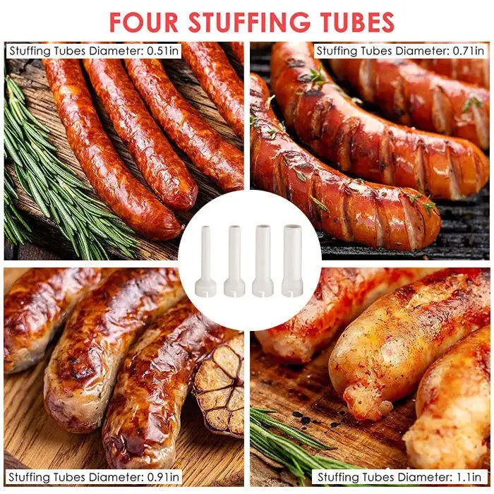 Manual Sausage Maker Household Sausage Stuffers Tool Fast Sausage Filling with 4 Stuffing Tubes