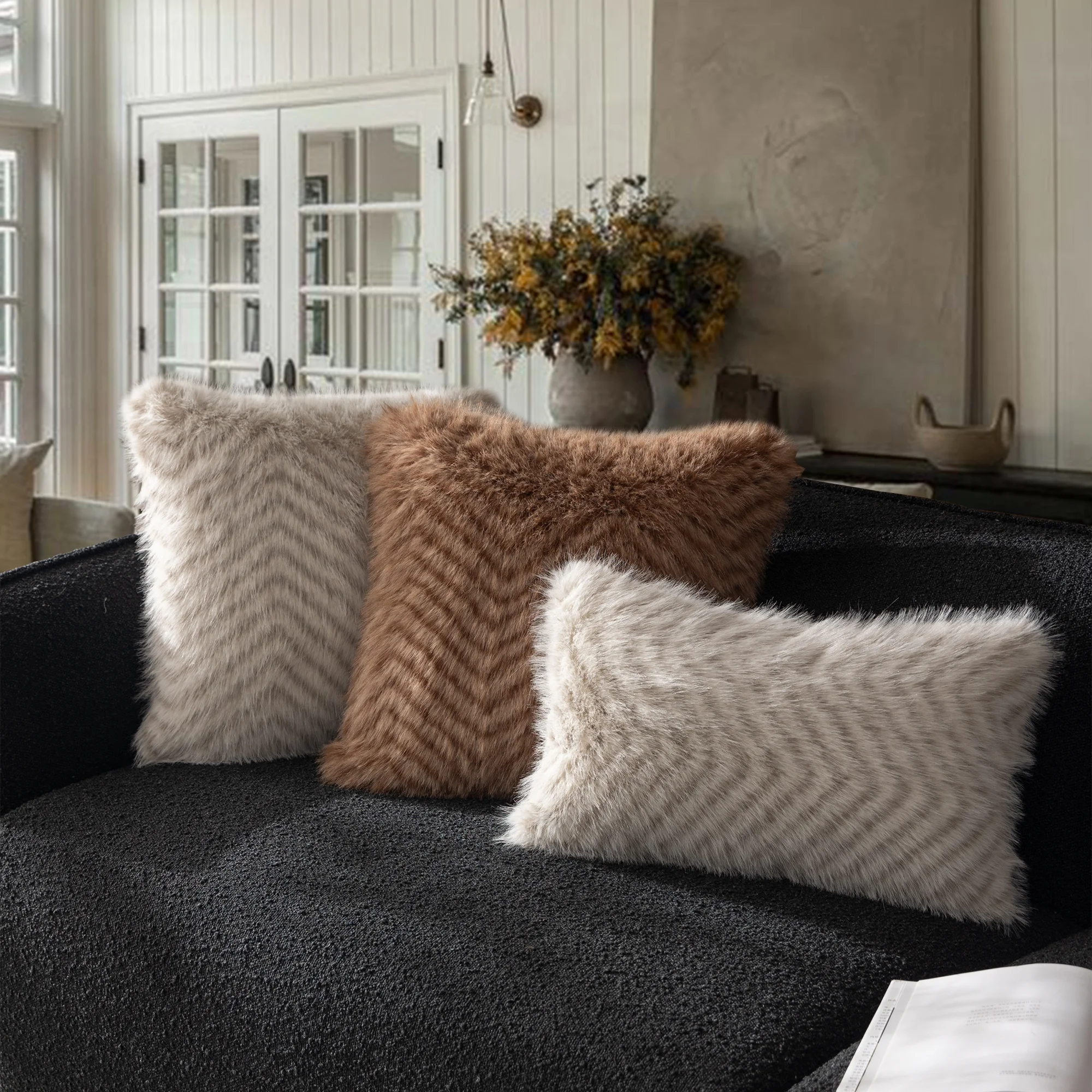 Home Decor Modern Herringbone Decorative Fluffy Pillow Covers Boho Cushion Cover Polyester Autumn Winter Pillow For Sofa