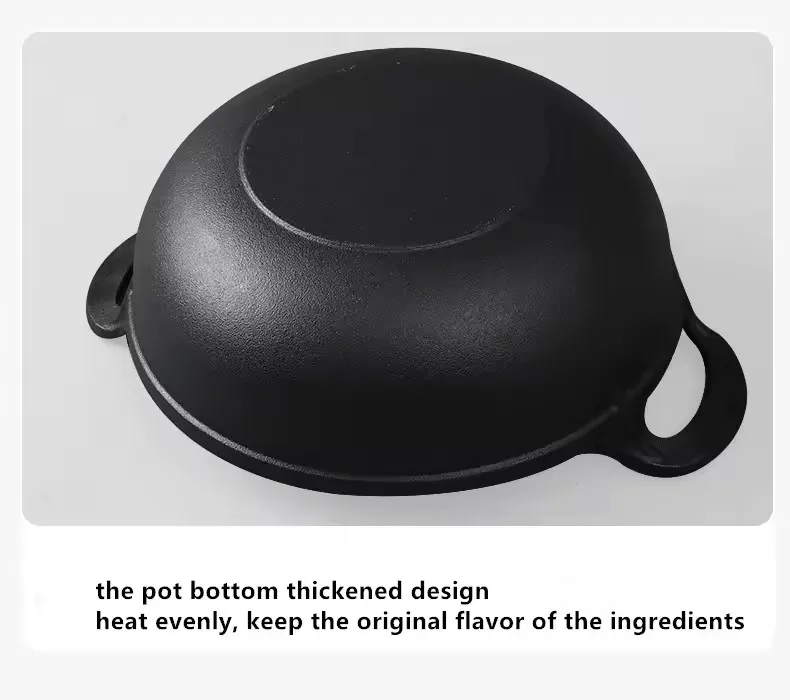 Cast Iron Soup Pot With Wooden Lid / Pre-Seasoned Cast Iron Round Oven Pot with Double Handles