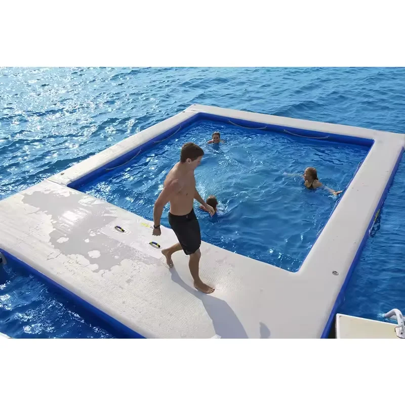 Popular Inflatable Diving Platform Sea Swimming Pool Portable Floating Water Platform Sea Pool with Mesh for Yacht